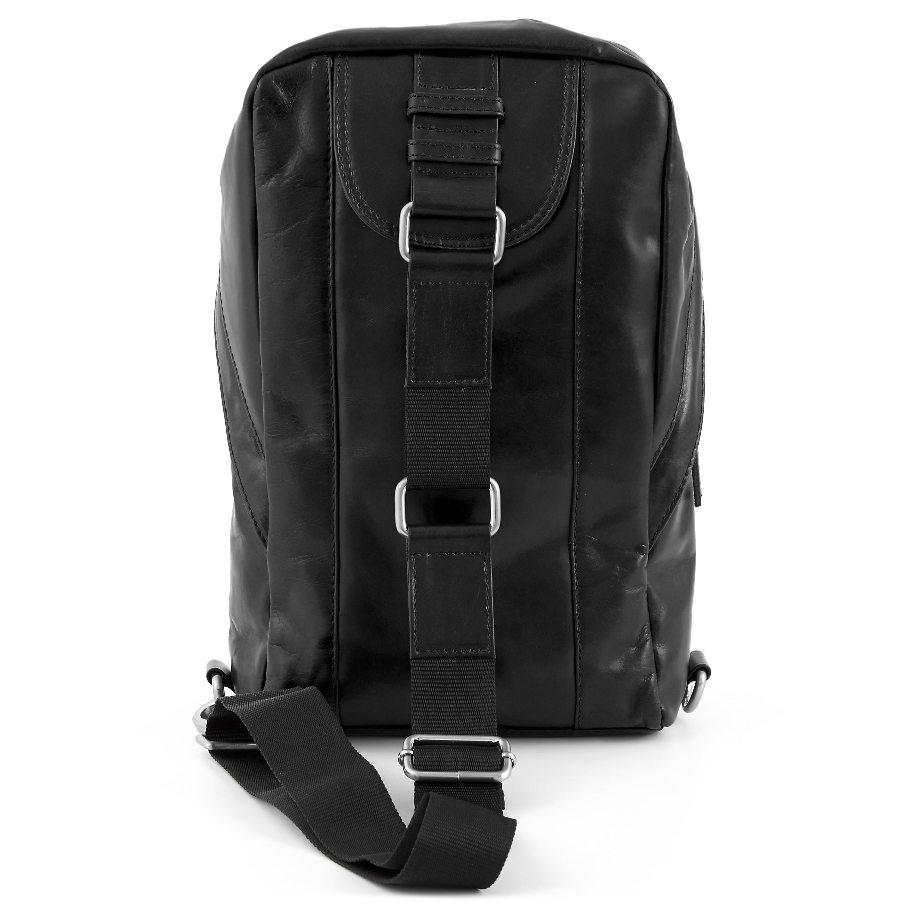 Jasper | Black Leather Cross Shoulder Backpack - 6