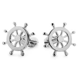 Pelagis | Silver-Tone Ship’s Wheel Cufflinks