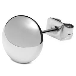 8 mm Silver-Tone Stainless Steel Button Stud Earring