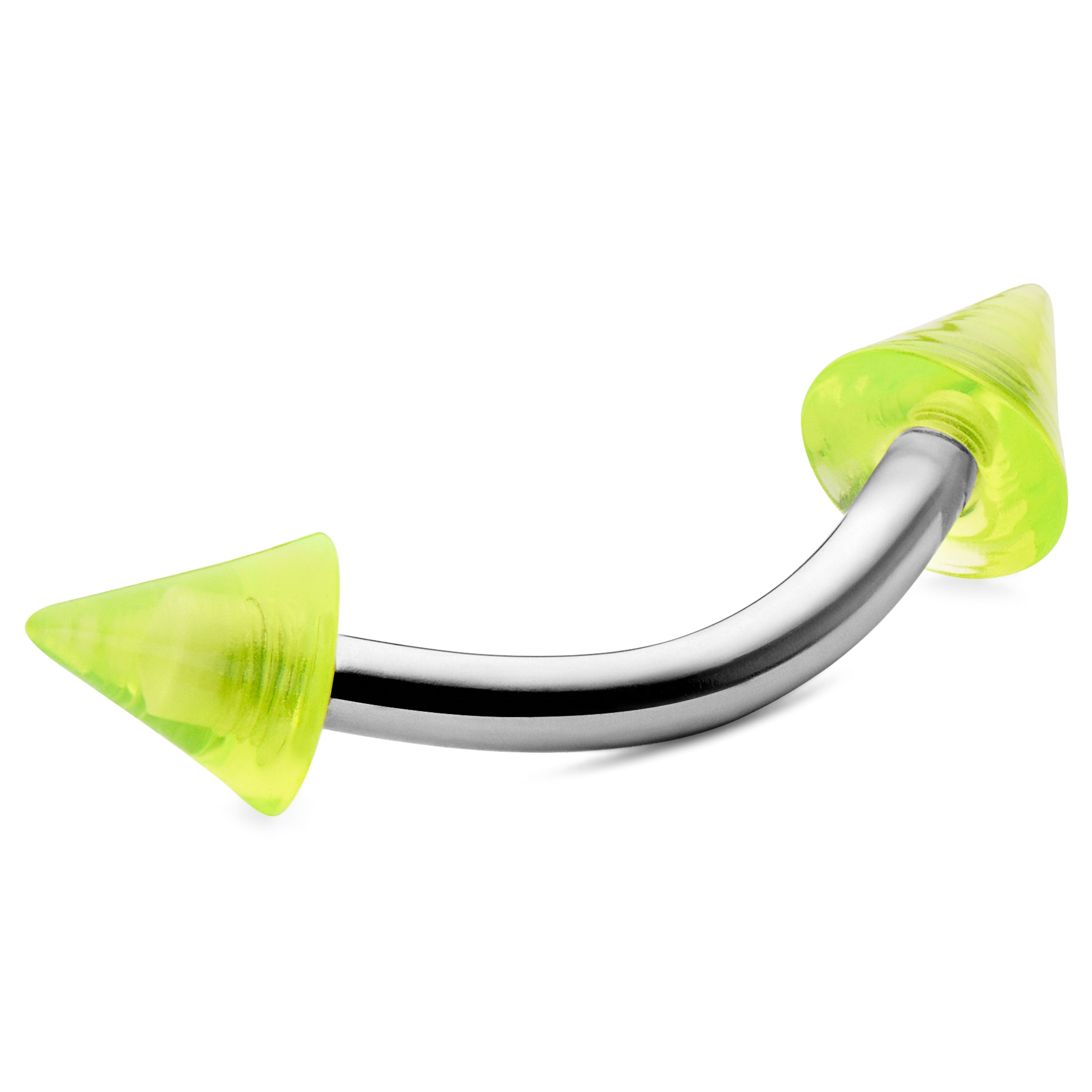 Piercing barbell courbé à pointes néon en acrylique et acier chirurgical 8 mm