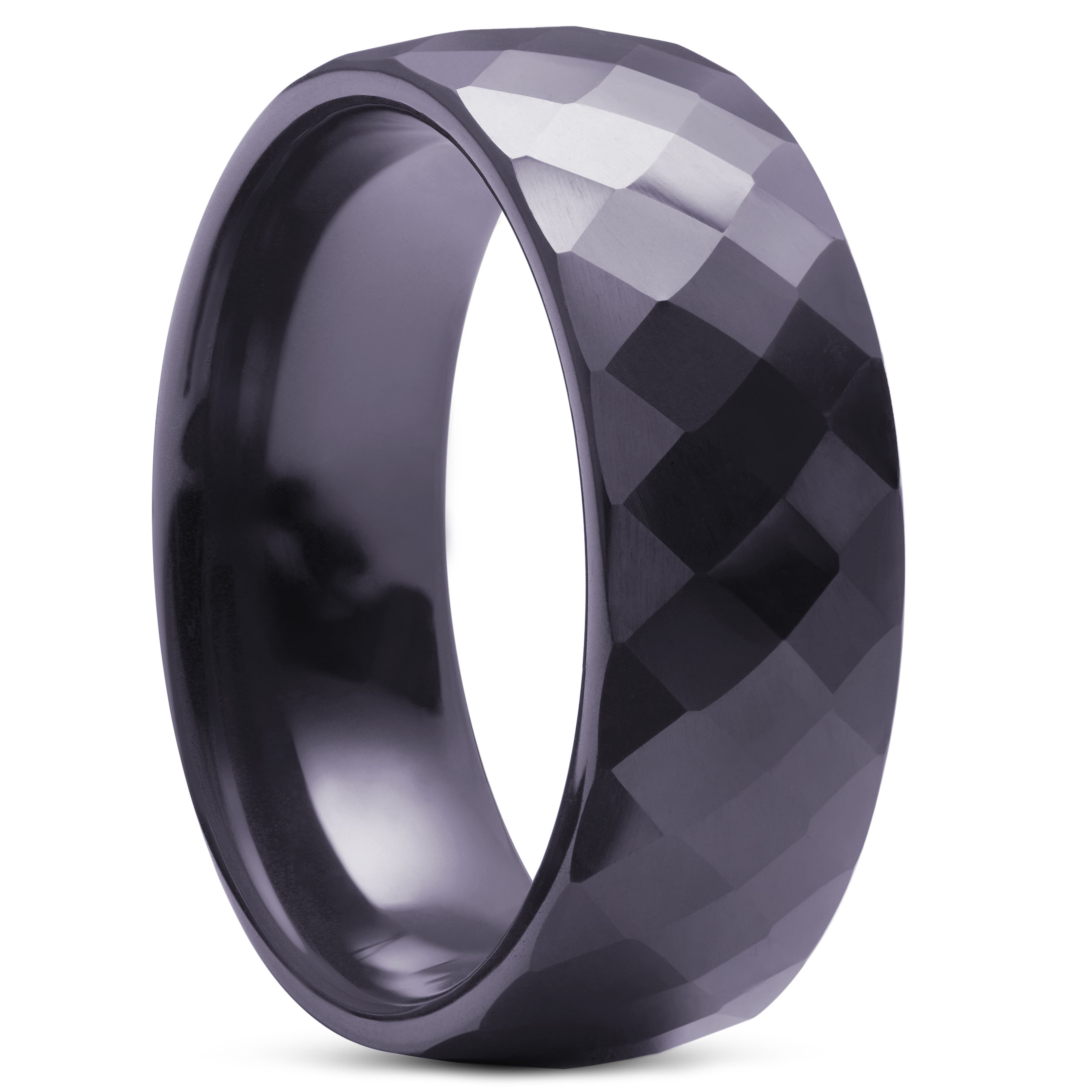 8 mm Charcoal Faceted Ceramic Ring