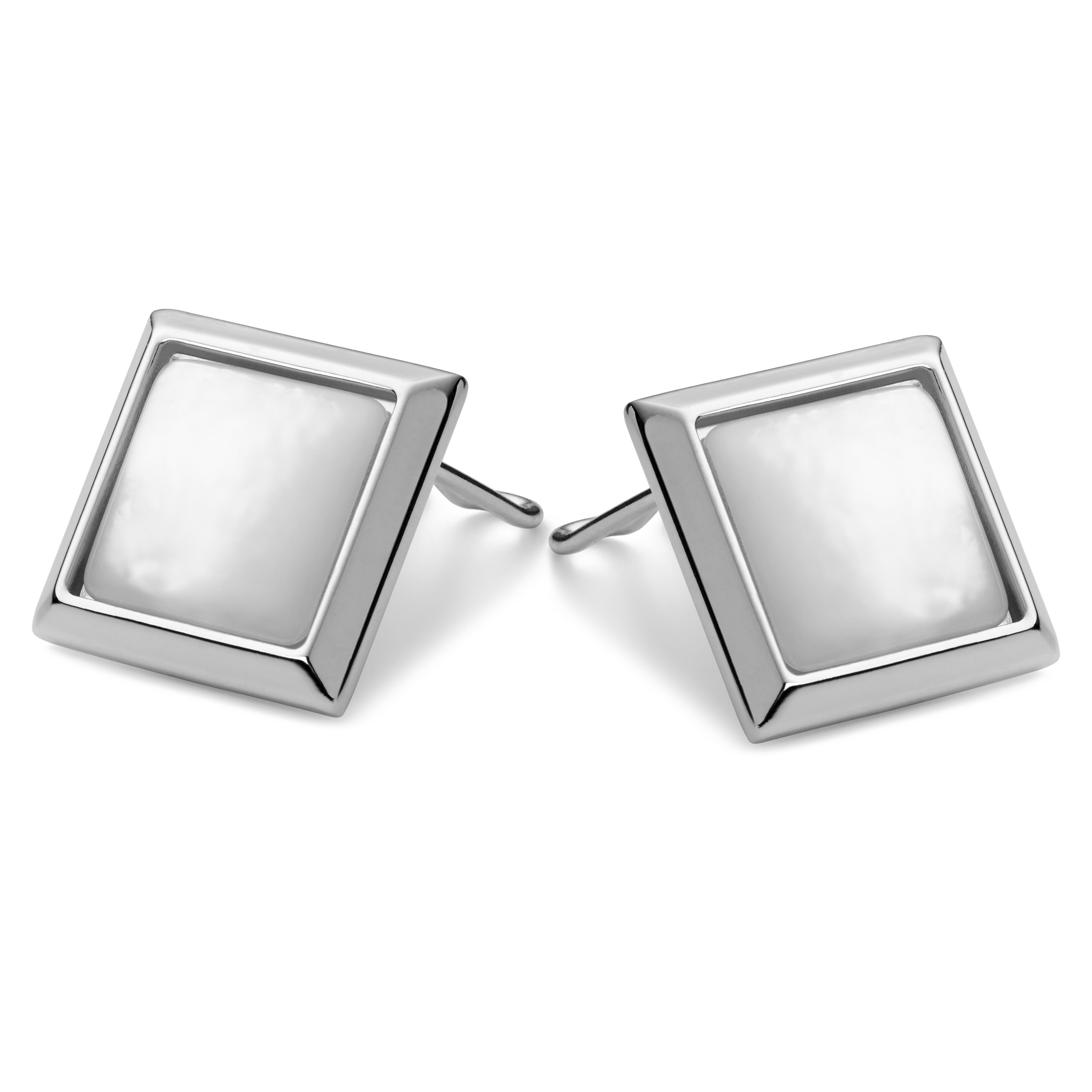 Square Silver-Tone Mother of Pearl Copper Button Covers