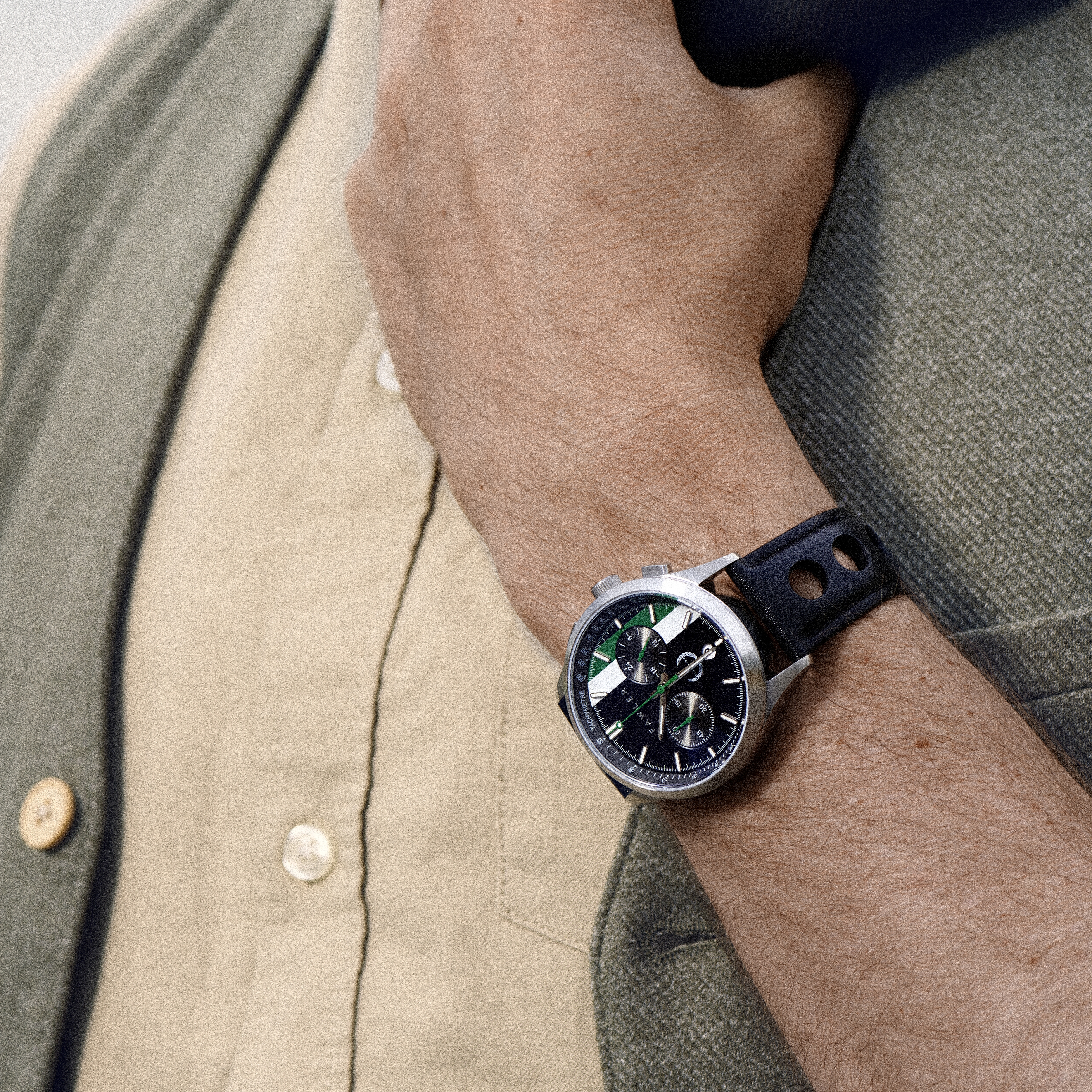 Monterey | Reloj de carreras en blanco y verde - 6