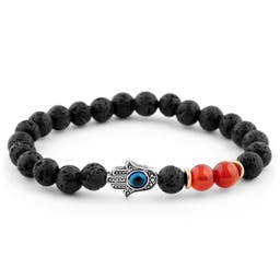 8 mm Red Agate and Lava Rock Bracelet