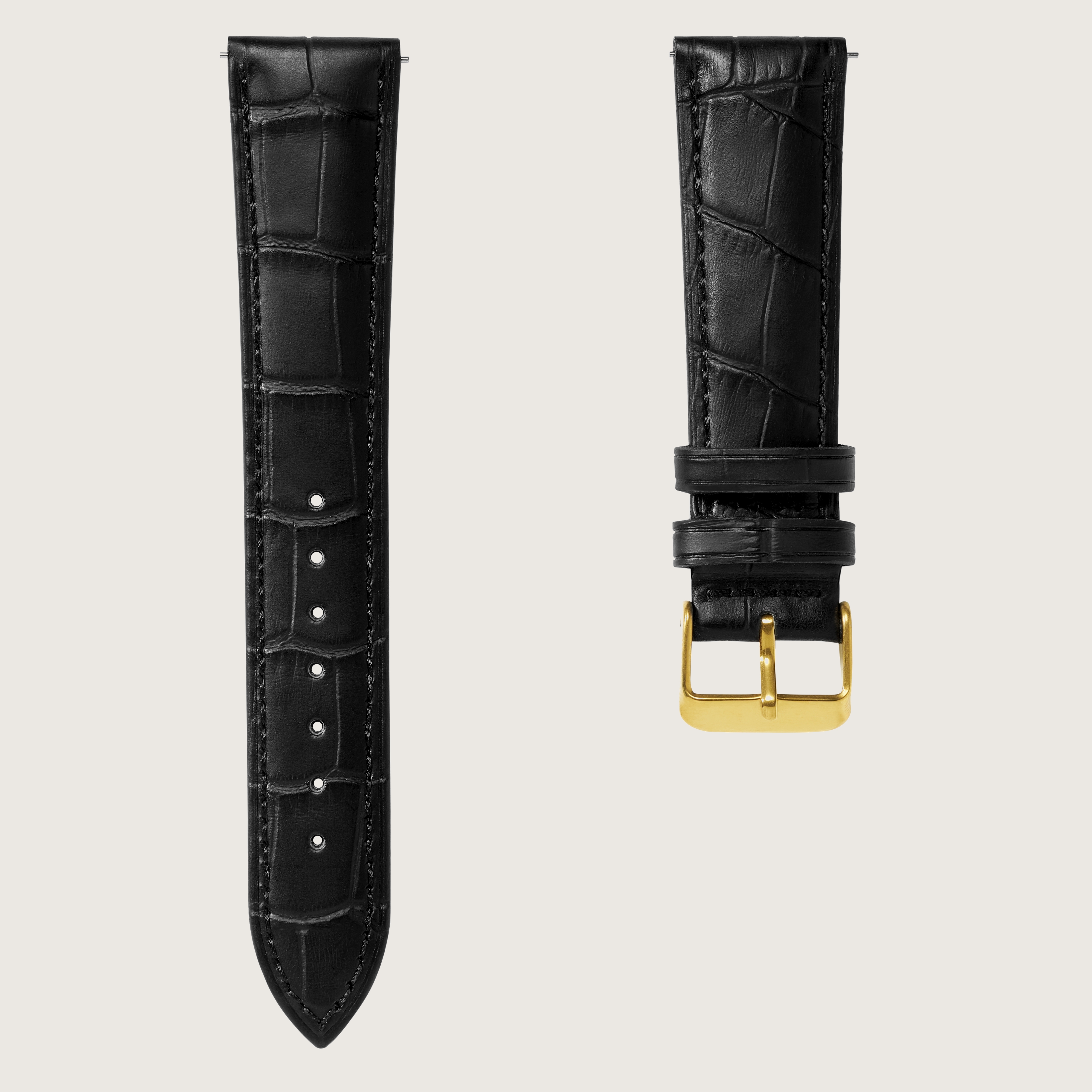 Bracelet De Montre En Cuir Noir - Largeur 8mm Avec Boucle Dorée, Neuf Sans étiquette