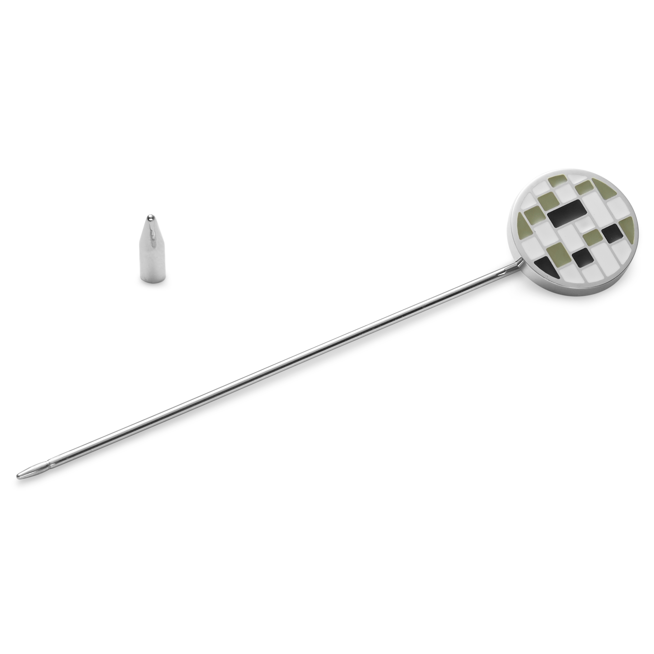 Geo Remix | Silver-Tone Army Green, White & Black Pattern Lapel Pin - 2