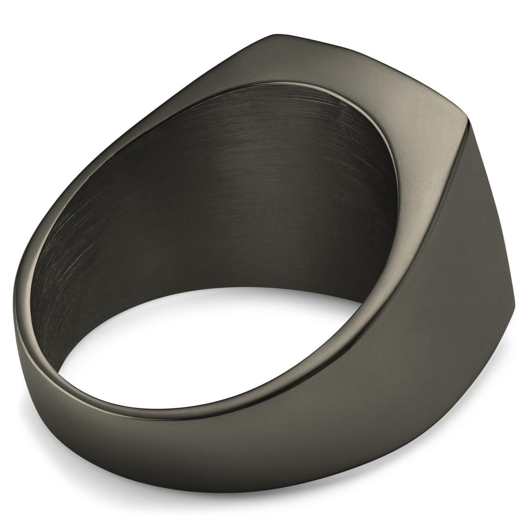 Gravel | Gunmetal Black Stainless Steel Signet Ring | In stock! | Lucleon