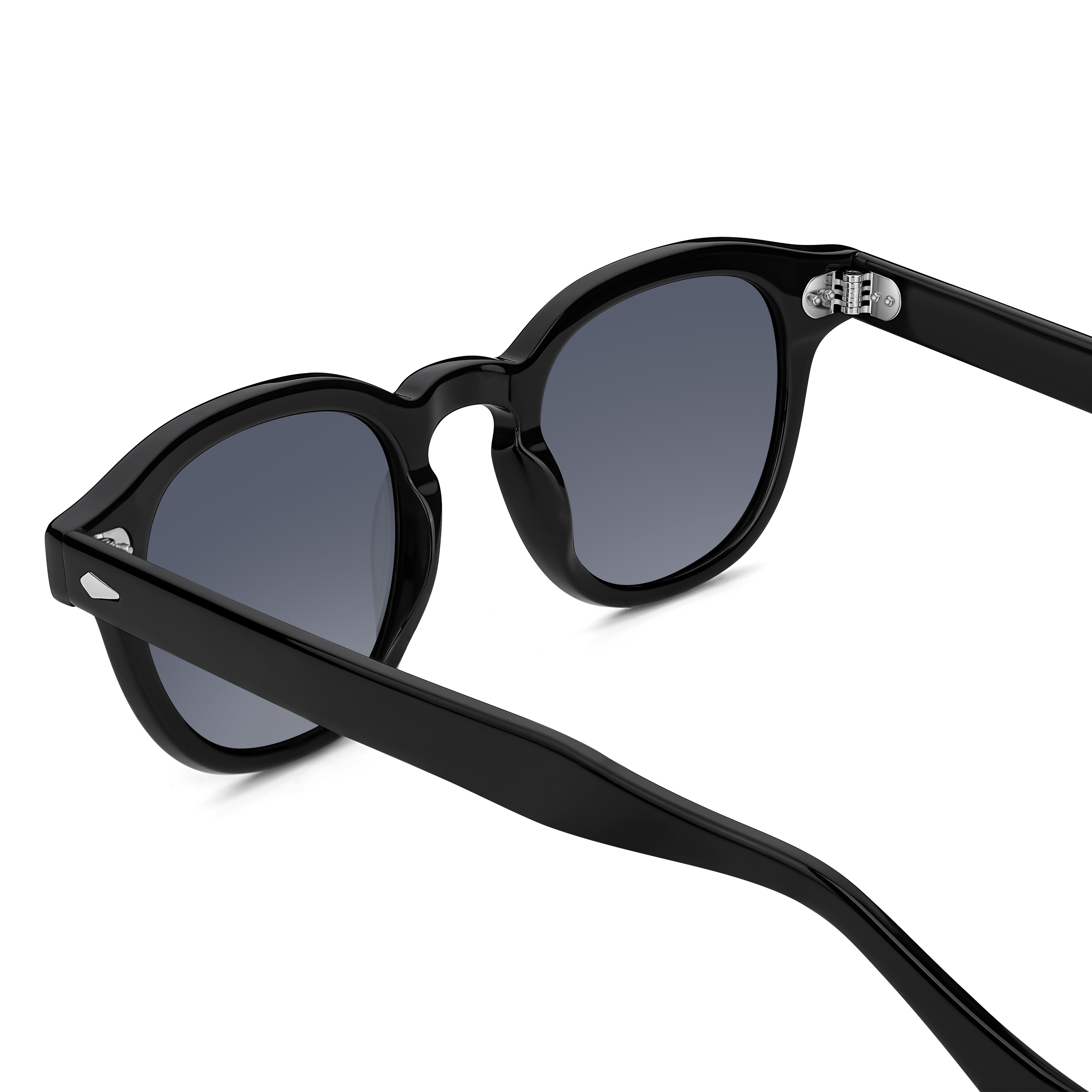 Black Round Horn Rimmed Polarised Sunglasses - 4