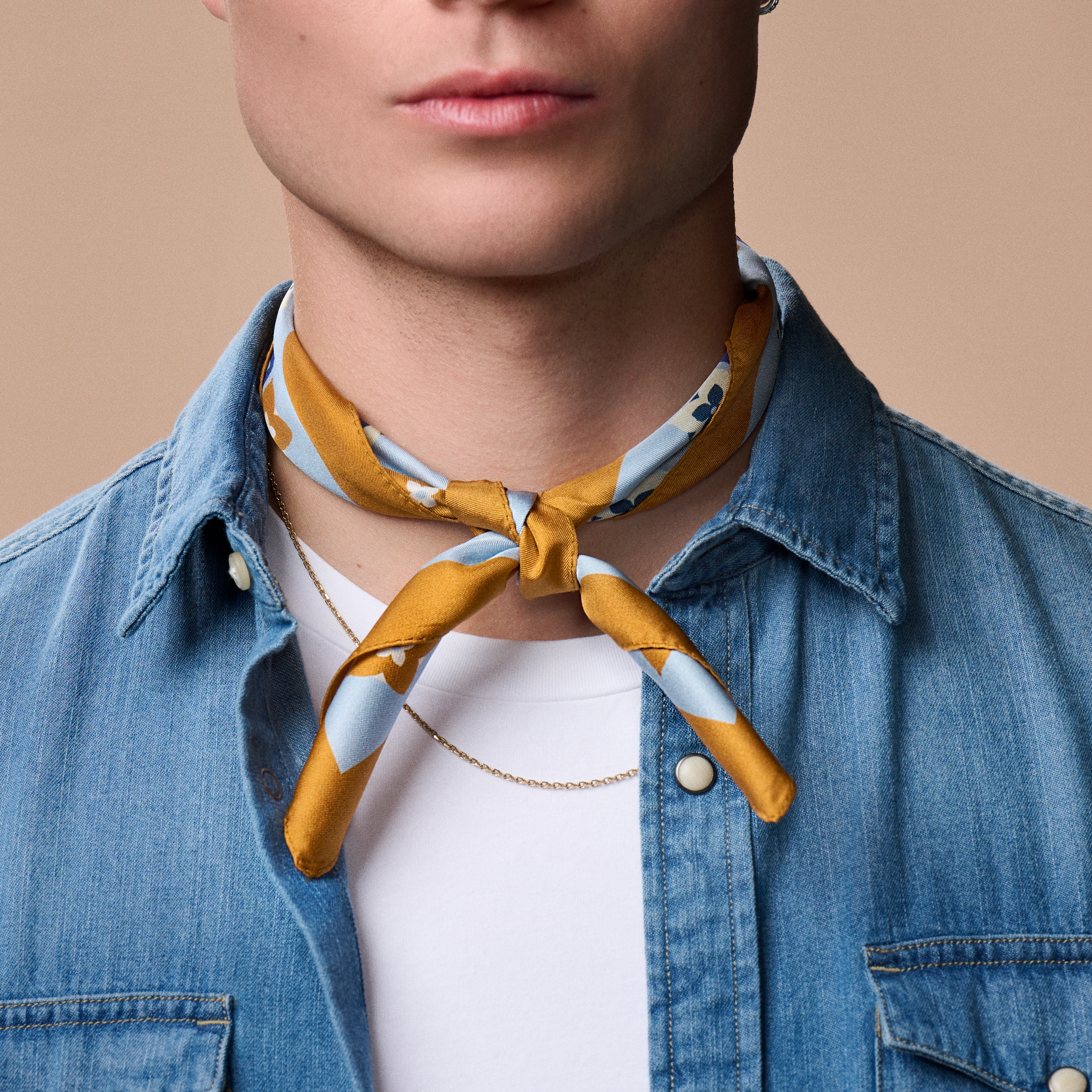 Virtuo | Μπλε Και Καφέ Μεταξωτό Μαντήλι Λαιμού (Neckerchief) - 2