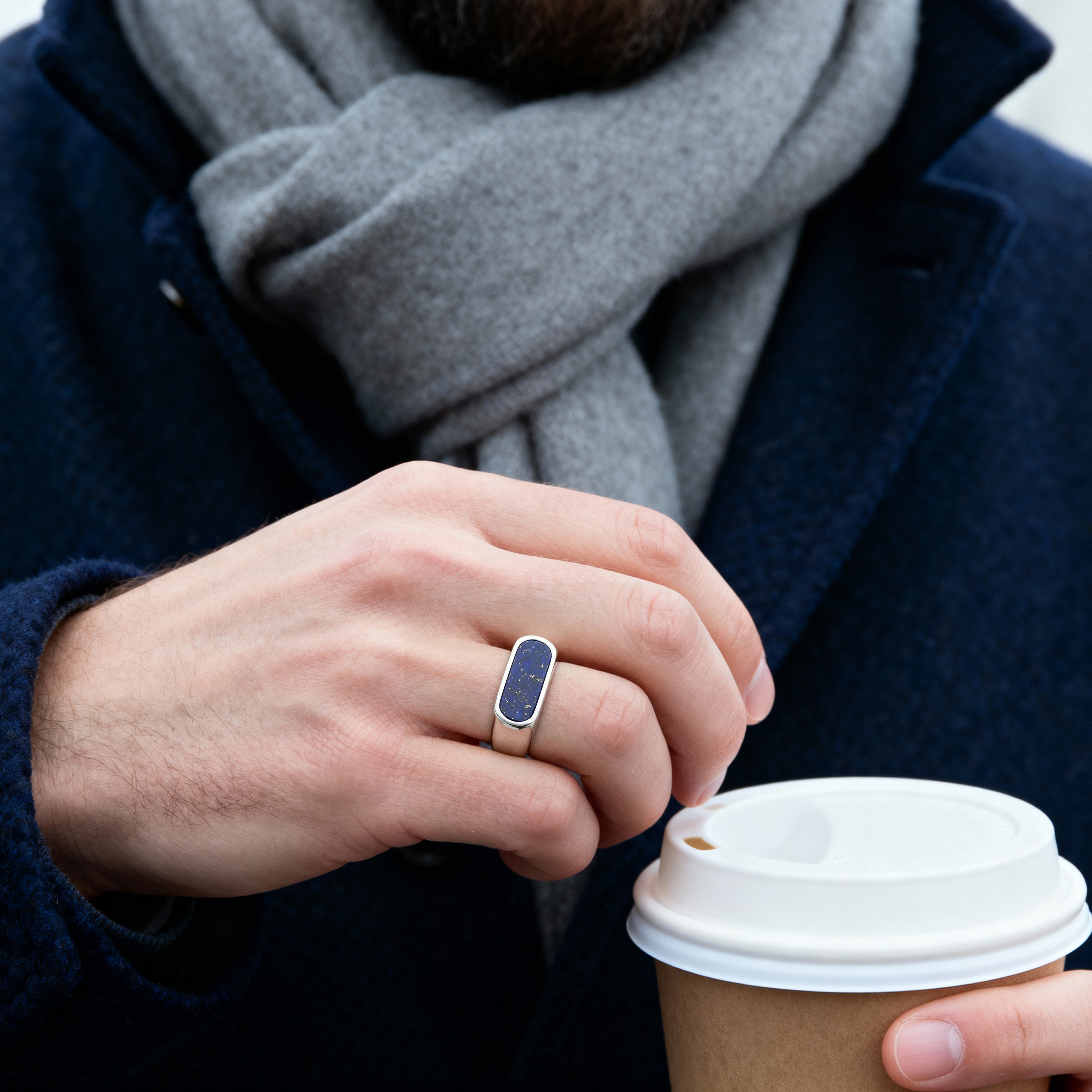 Orisun | Anel de Sinete em Aço Inoxidável Prateado com Lápis-Lazúli - 2