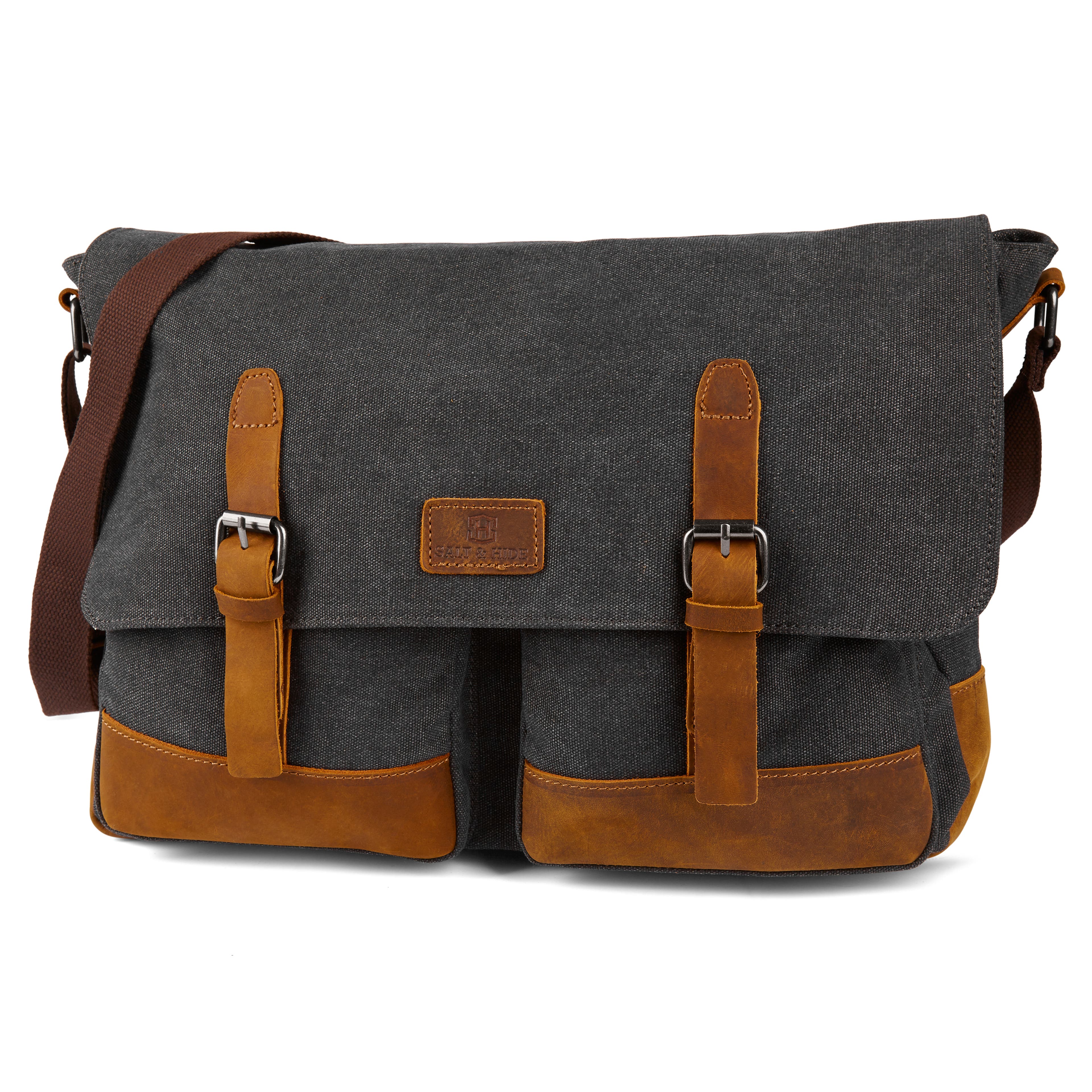 Tarpa | Graphite Canvas & Tan Leather Laptop Bag