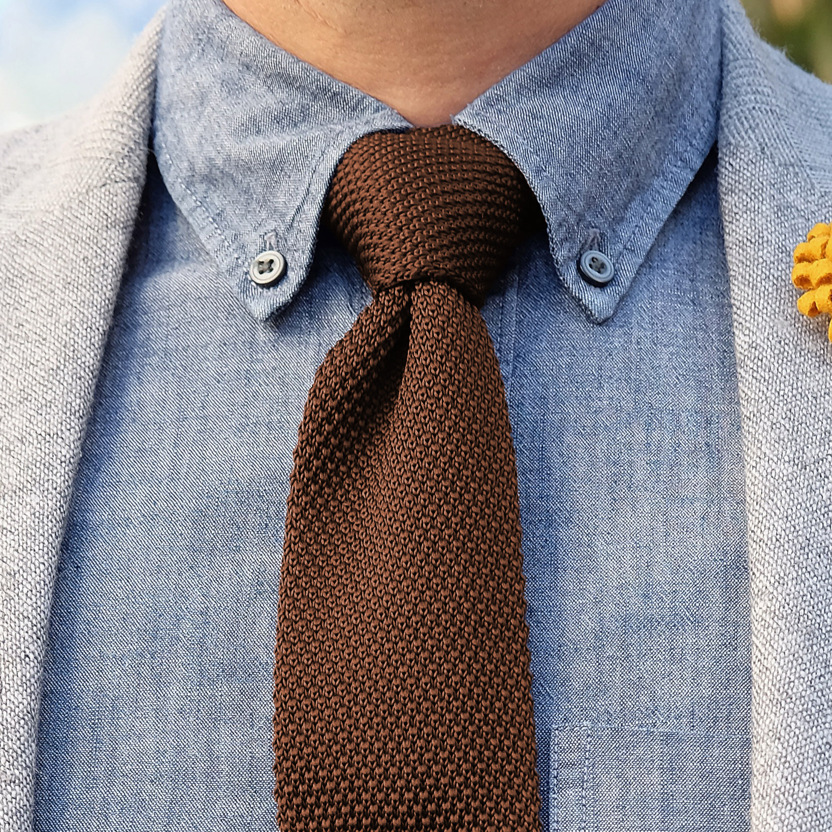 Brown Polyester Knitted Tie