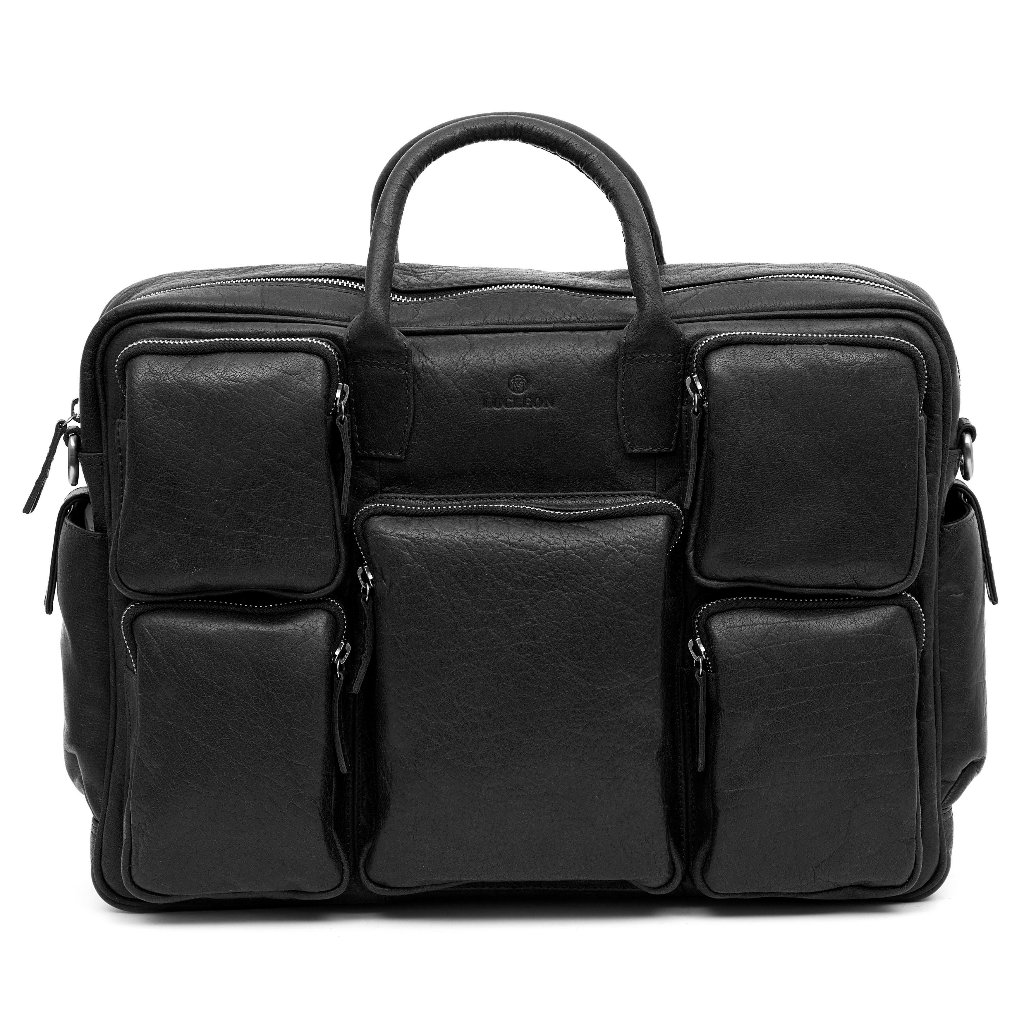 Montreal Schwarze Safari Leder Reisetasche - 2