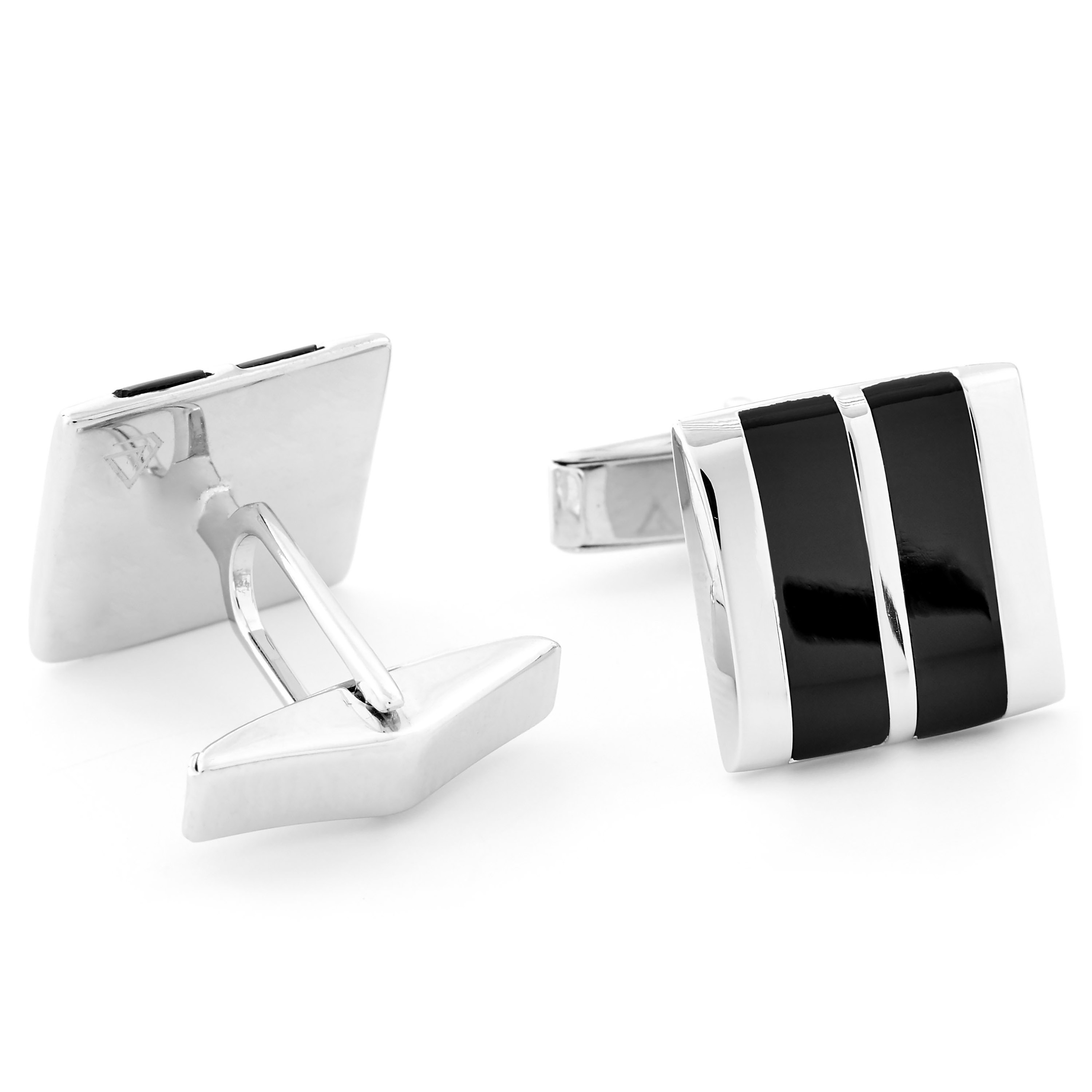 925er Silber Manschettenknöpfe Mit 2 Streifen  - 2