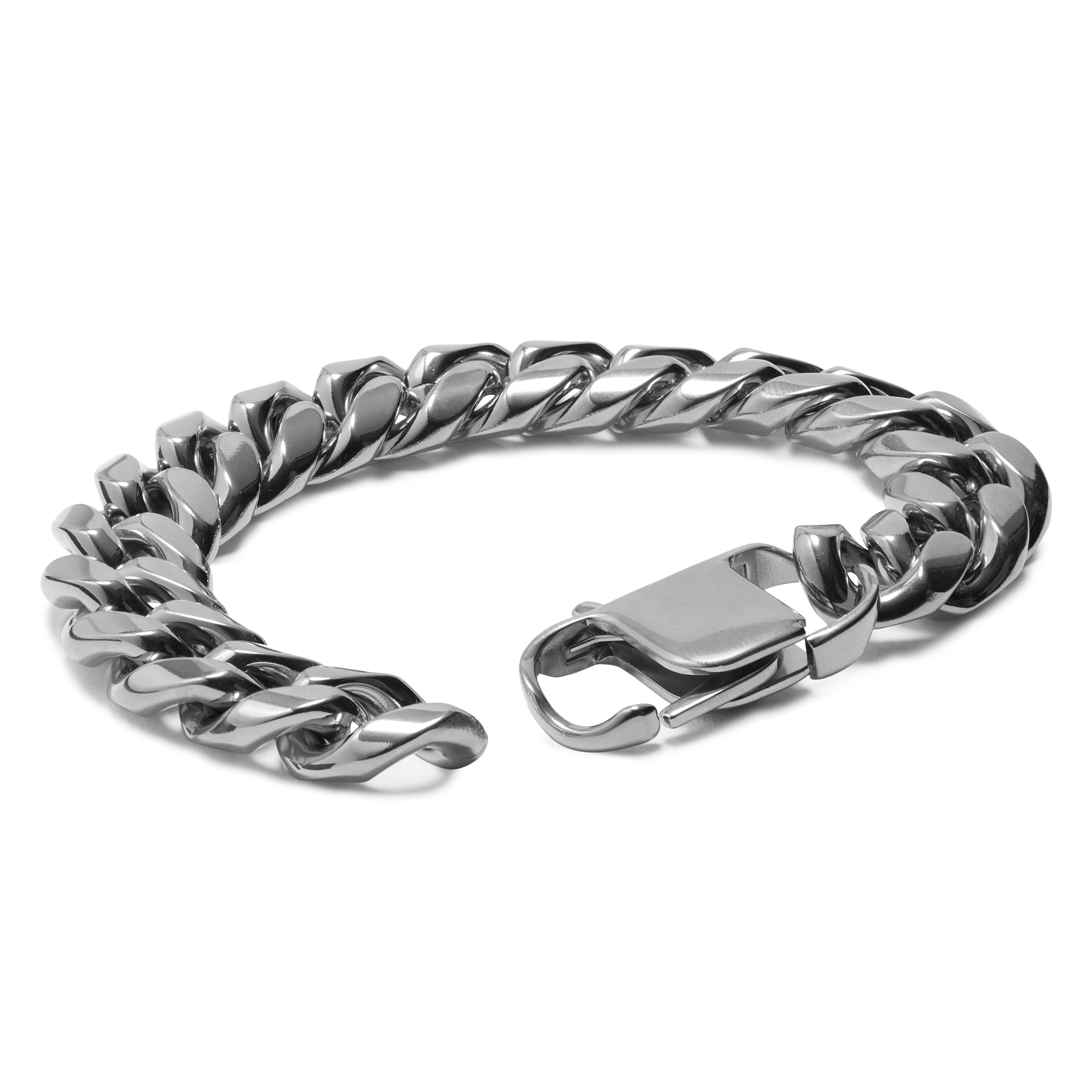 Bracciale a catena in acciaio color argento da 14 mm - 2