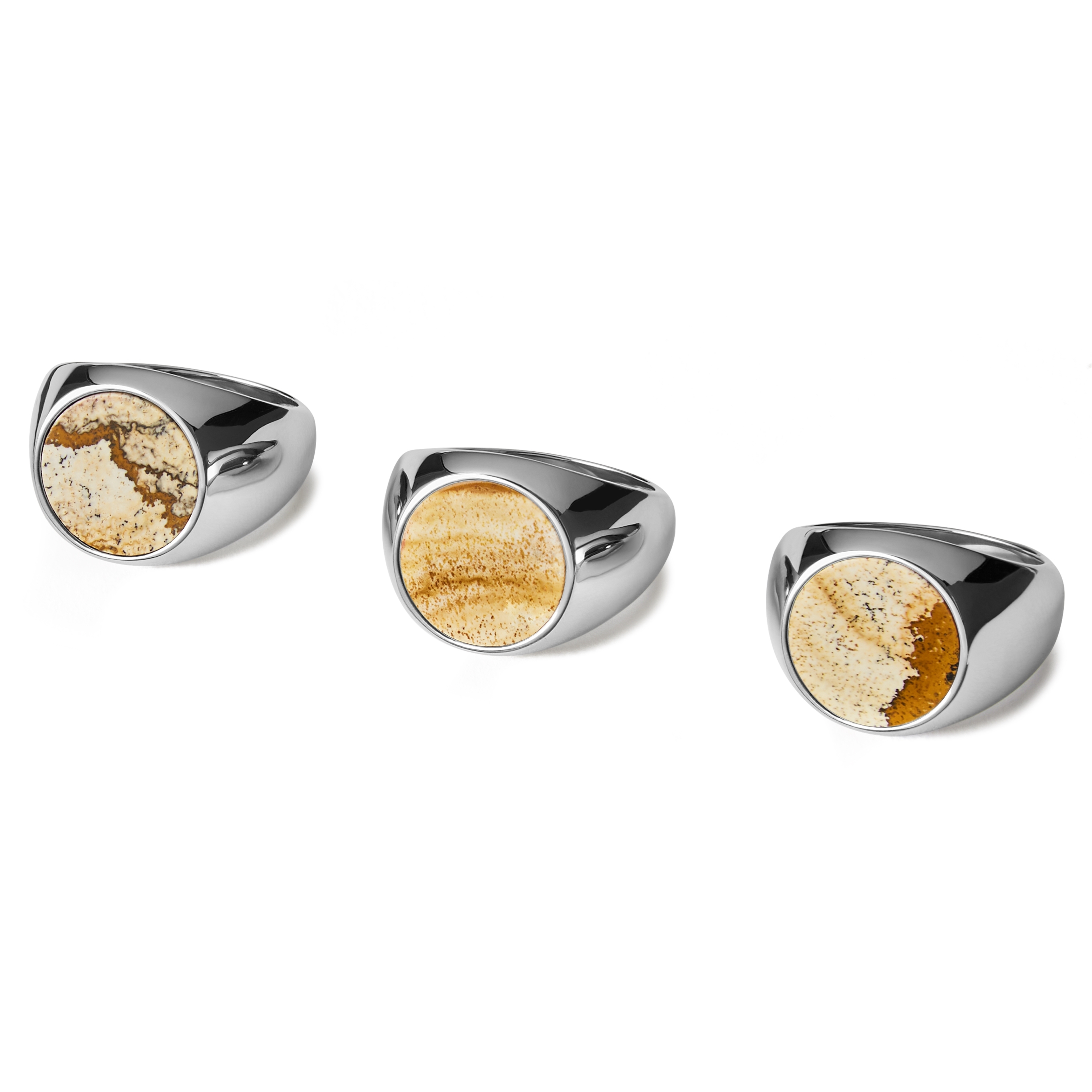 Makt | Silver-Tone Stainless Steel With Madagascar Stone Signet Ring - 3