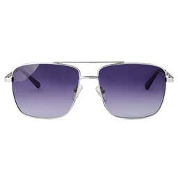 Polarised Silver-tone & Black Gradient Square Aviator Sunglasses - 2 - hover gallery