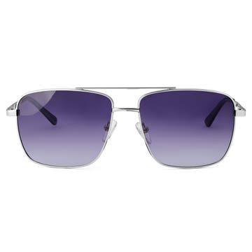 Silverfärgade och Svarta Fyrkantiga Pilotsolglasögon med Polariserade Gradientglas