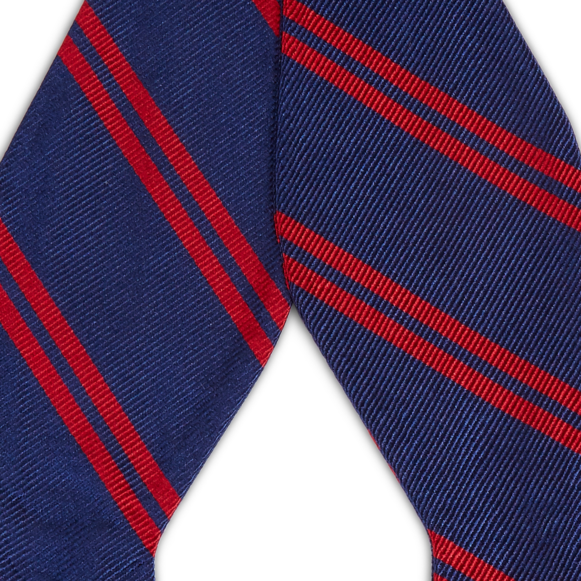 Navy Blue & Currant Red Striped Silk Pre-Tied Bow Tie - 2