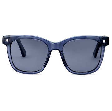Gafas de sol retro polarizadas semitransparentes en azul ahumado