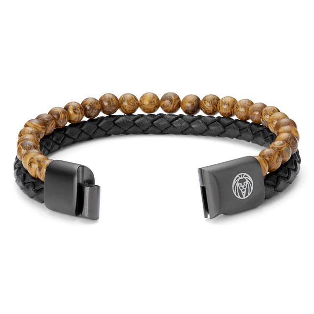 Wood Grain Stone & Leather Icon Bracelet | In stock! | Lucleon