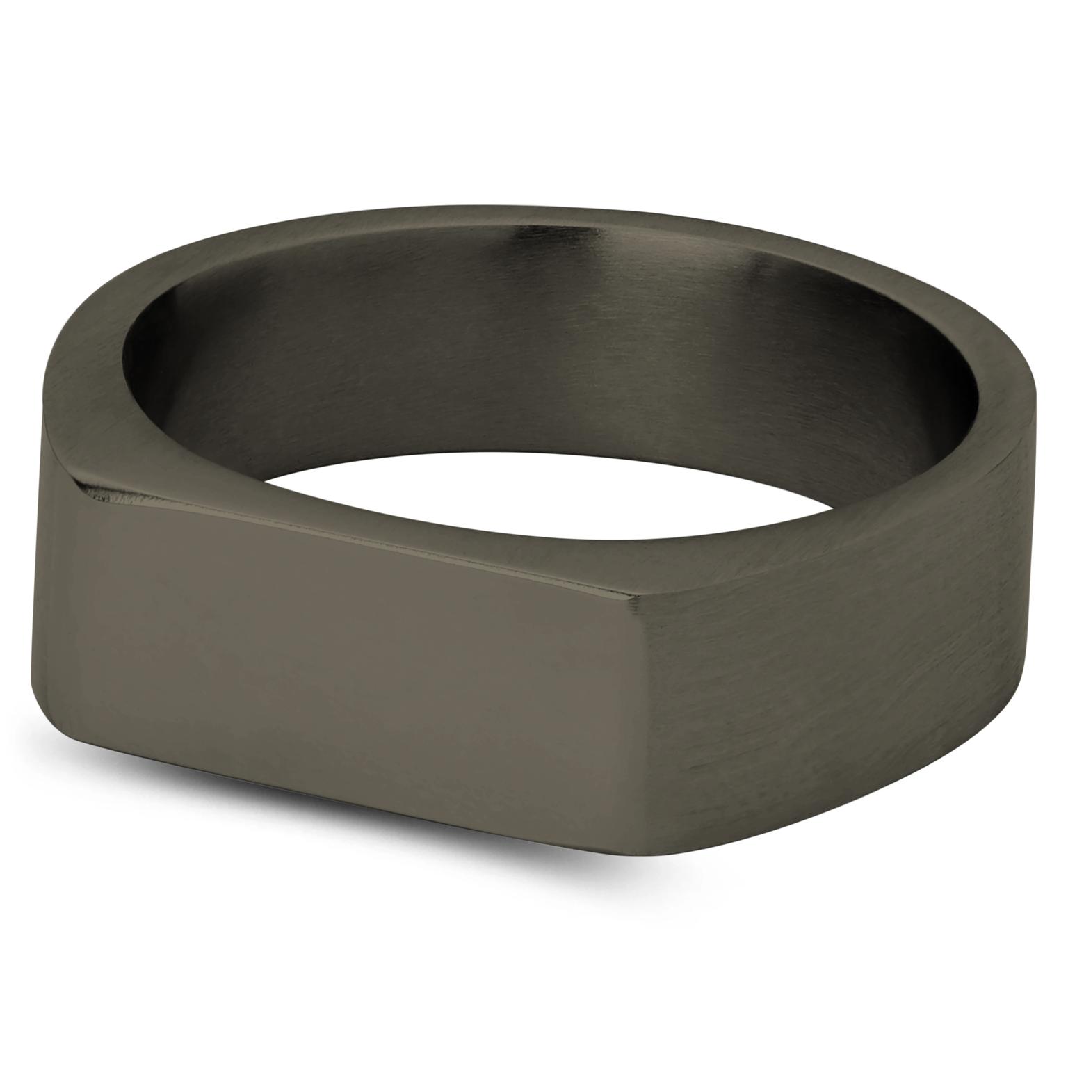 7 mm Gunmetal Black Stainless Steel Rectangular Signet Ring 7 mm Gunmetal Black Stainless Steel Rectangular Signet Ring