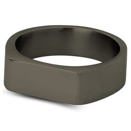 Chevalière rectangulaire en acier inoxydable gris métallisé de 7 mm