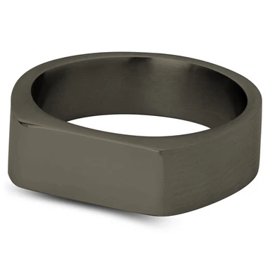 7 mm Gunmetal Black Stainless Steel Rectangular Signet Ring 7 mm Gunmetal Black Stainless Steel Rectangular Signet Ring