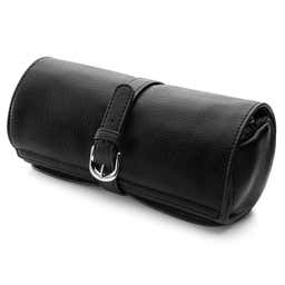 Black Leather Watch and Jewellery Travel Roll