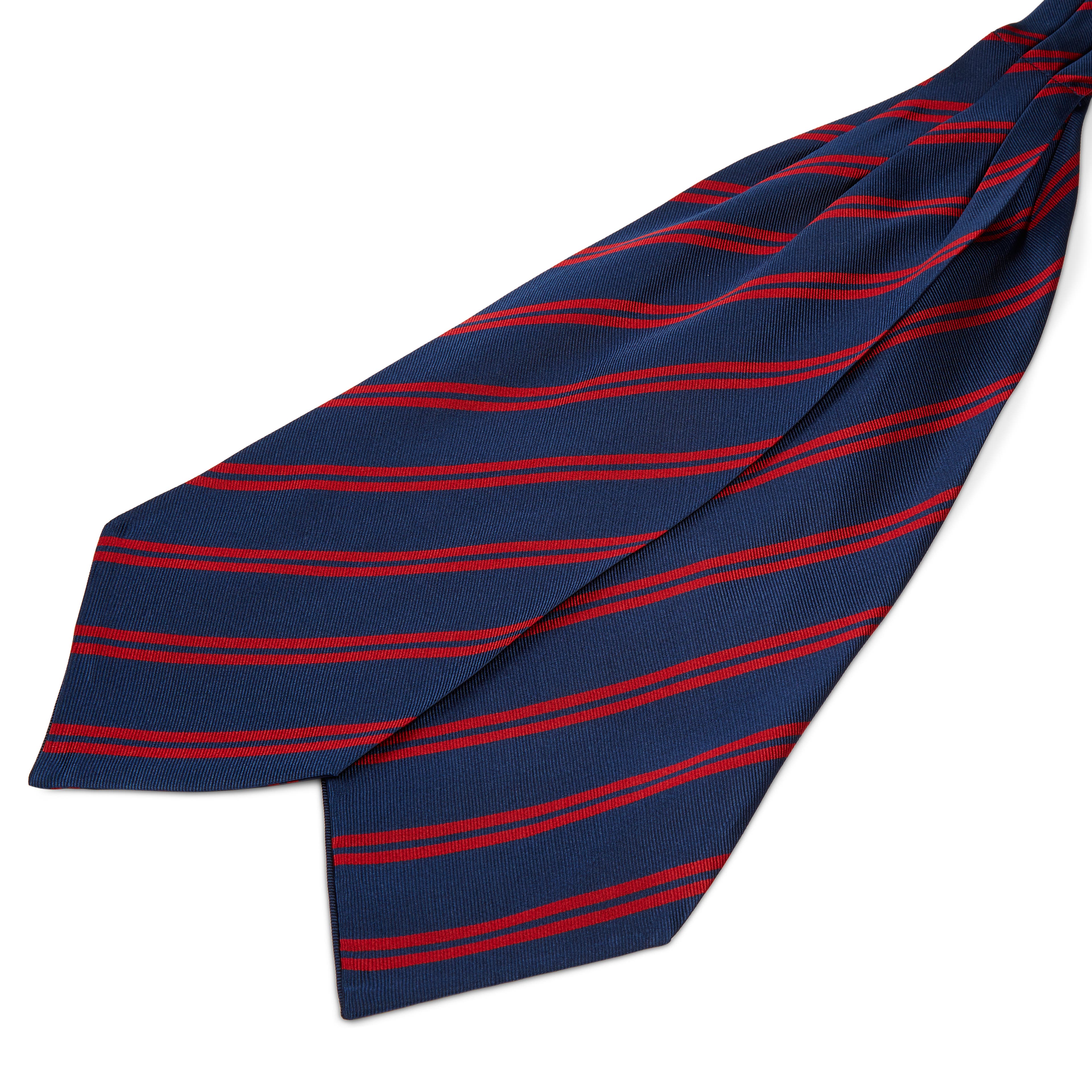 Cravate Ascot en soie bleu marine à rayures rouges