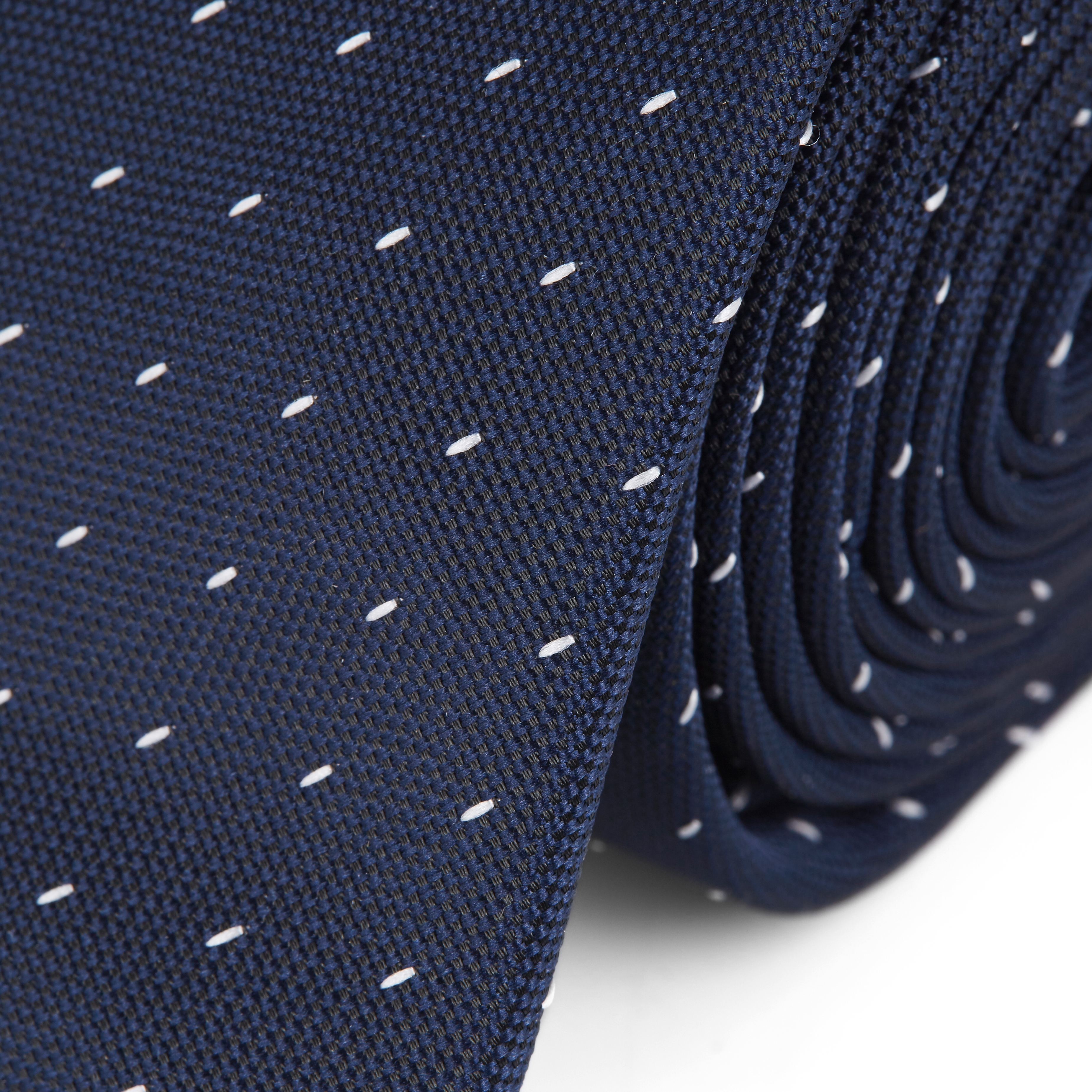 Navy & White Stitched Tie - 2