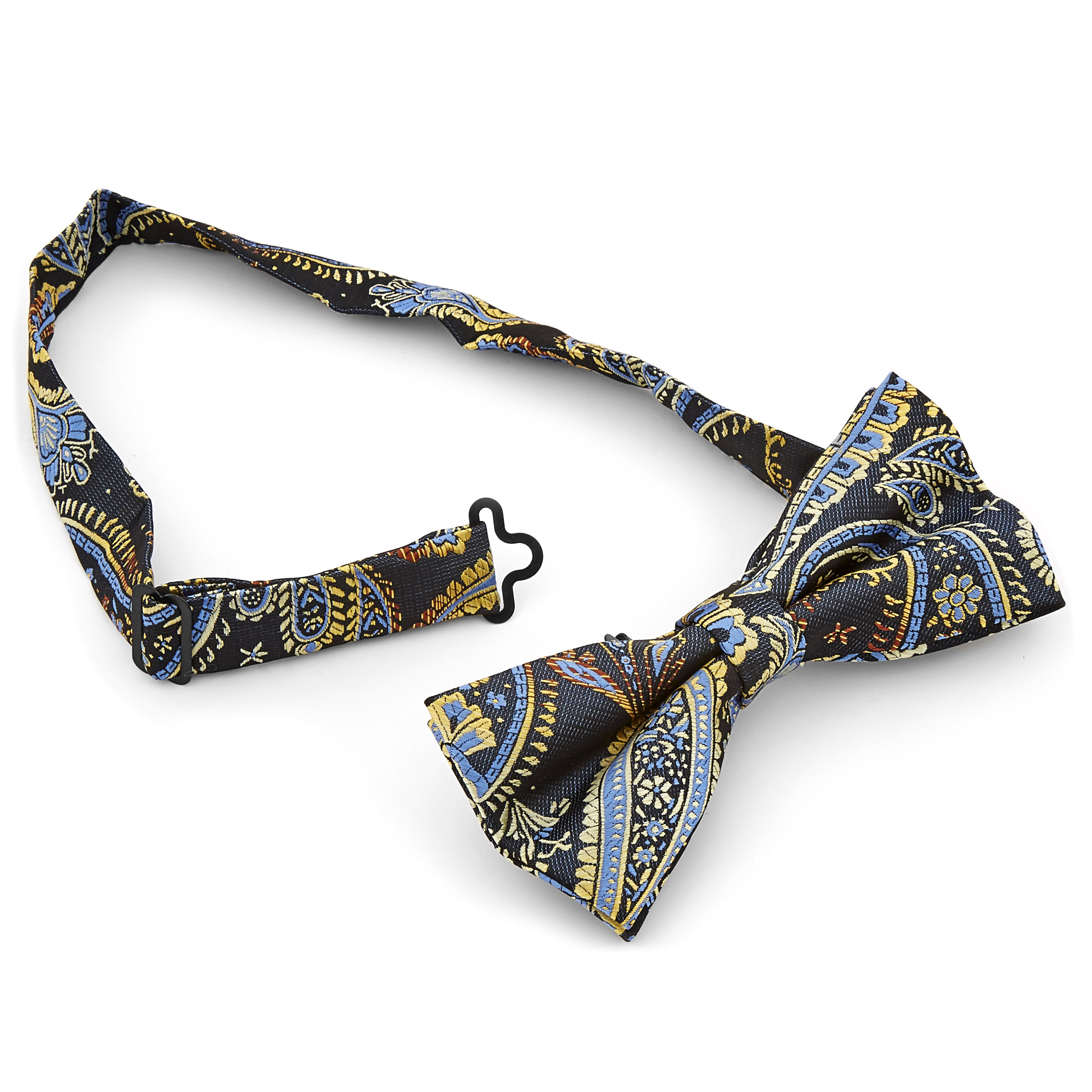 Black, Arctic Blue & Pale Yellow Paisley Pre-Tied Bow tie - 2