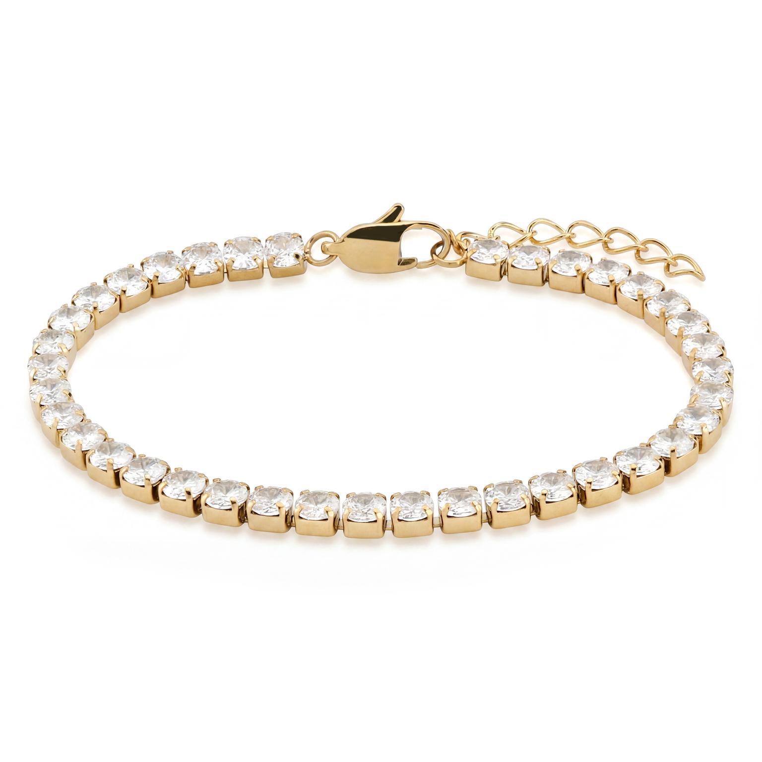 Dazzle | 4mm 14K 골드 도금 크리스탈 지르코니아 테니스 팔찌 Dazzle | 4mm 14K 골드 도금 크리스탈 지르코니아 테니스 팔찌