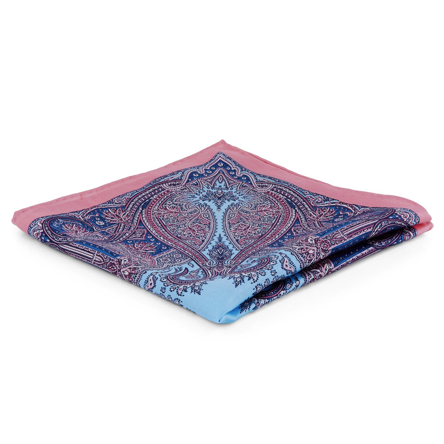 Baby Pink & Blue Patterned Silk Pocket Square Baby Pink & Blue Patterned Silk Pocket Square