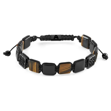 Elysian | Armband met Platte Zwarte Onyx en Tijgeroog Kralen Elysian | Armband met Platte Zwarte Onyx en Tijgeroog Kralen