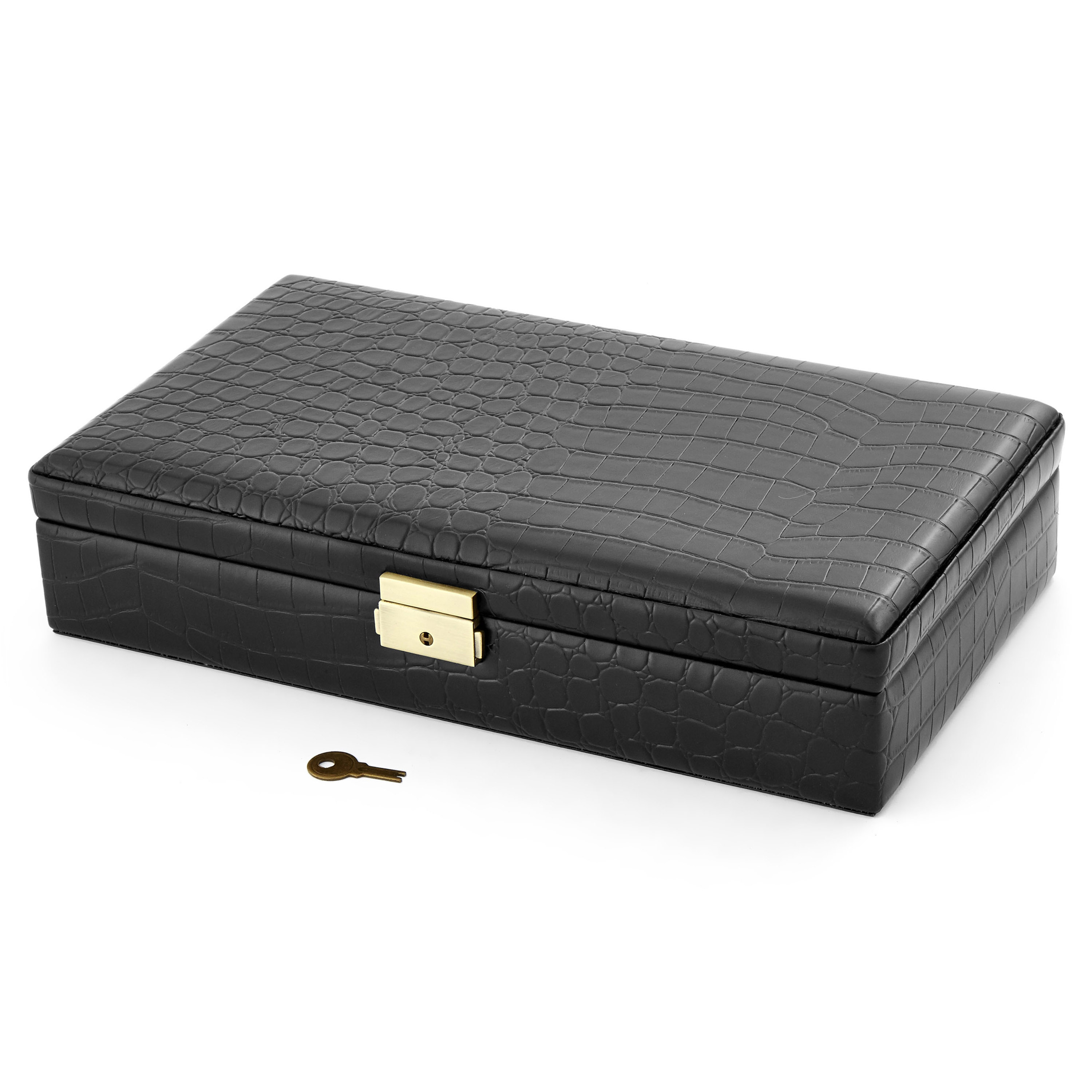 Mansjettknappetui i Svart Imitert Alligatorskinn - 3