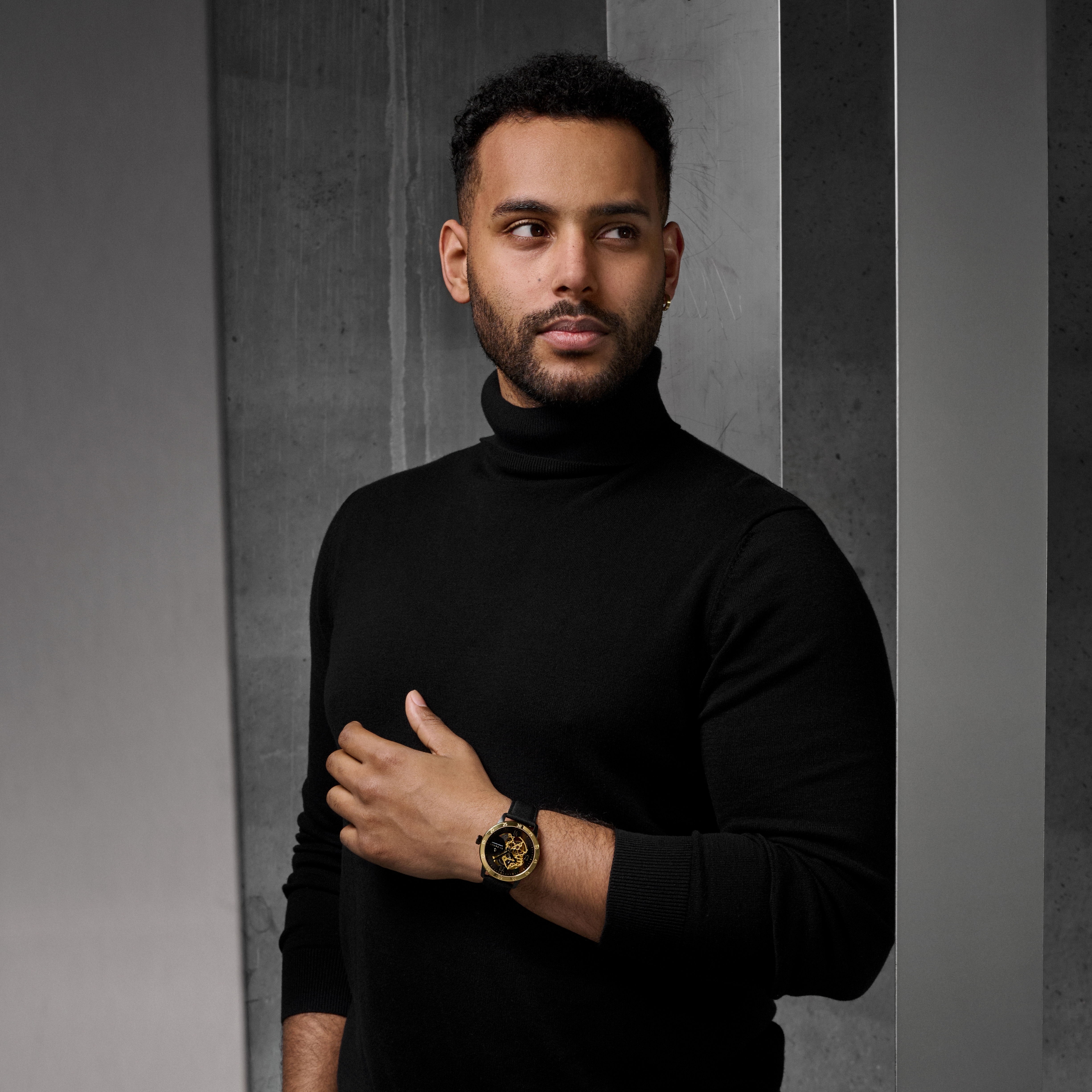 Dante II | Kullanvärinen luurankokello mustilla nahkarannekkeilla - 4