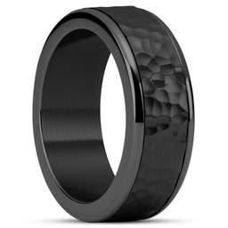 Enthumema | 1/3" (8 mm) Hammered Black Stainless Steel Fidget Ring