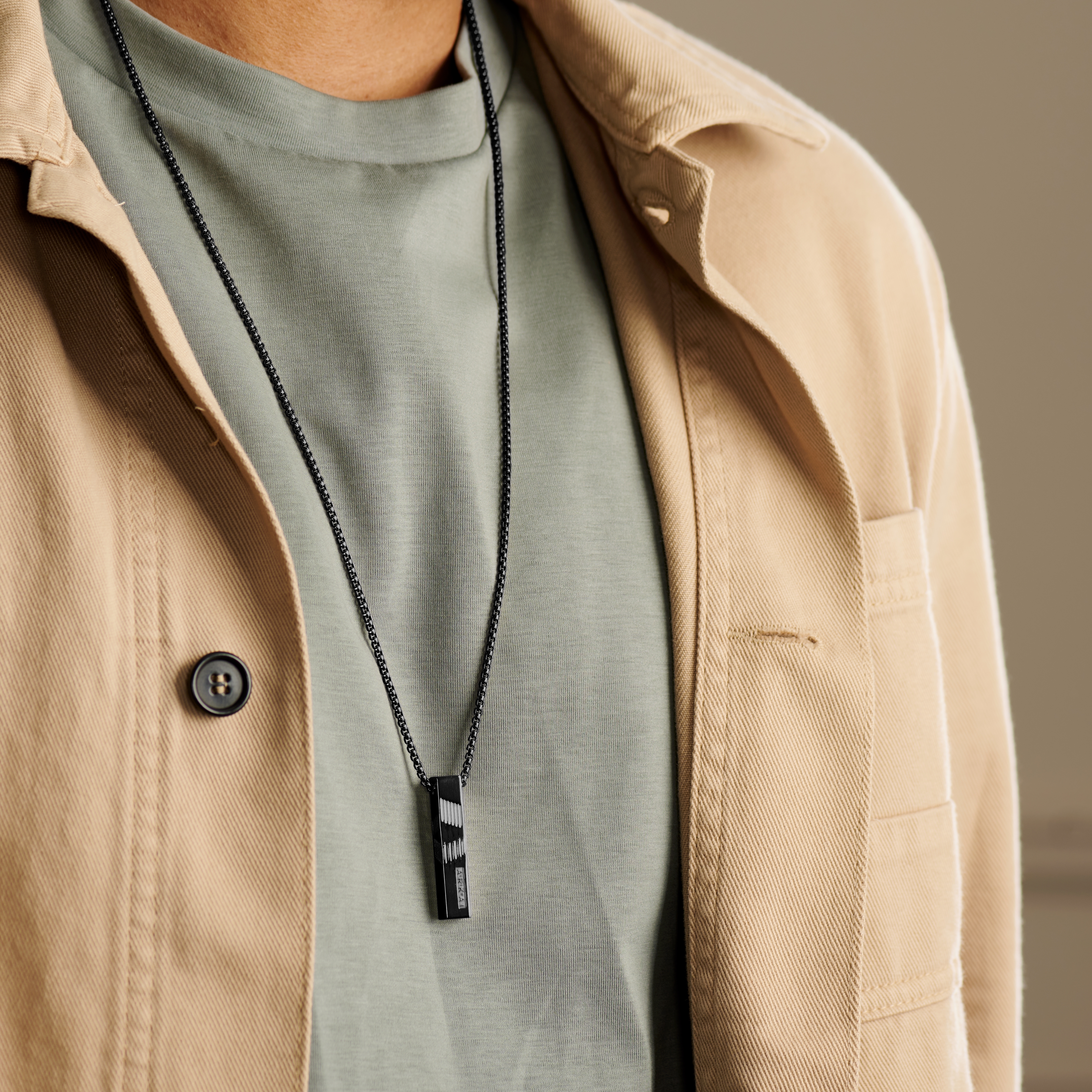 Ατσάλινο Κολιέ με Μαύρο Κρεμαστό Rico Pendant - 3