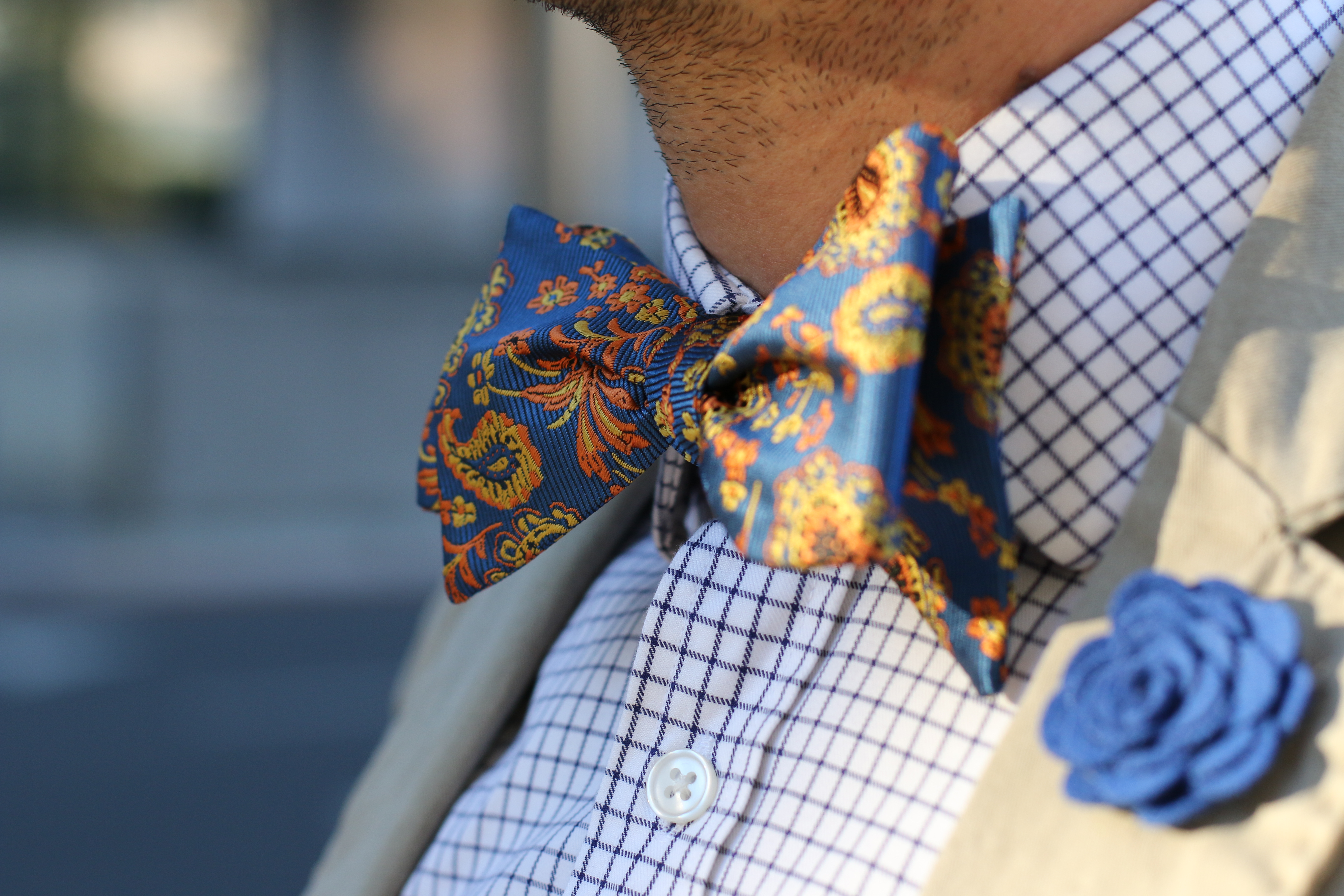 Narancssárga kasmírmintás selyem csokornyakkendő - 3