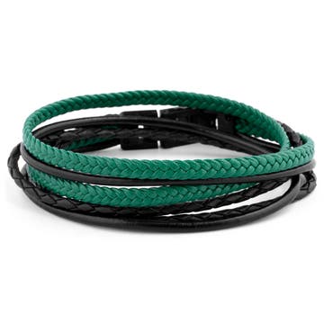 Bracelet Roy en cuir noir et vert