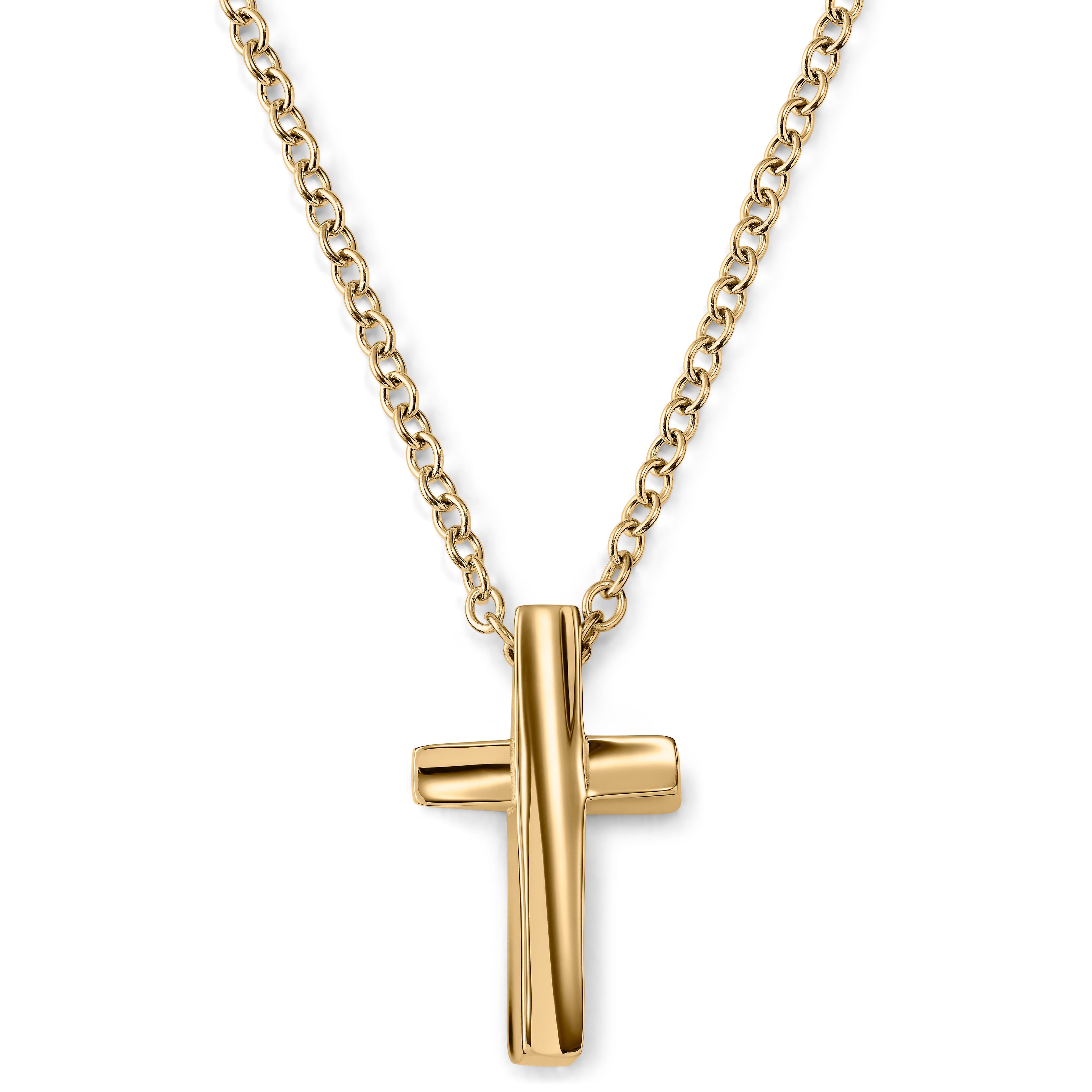 Gold-Tone With Curvy Cross Cable Chain Necklace