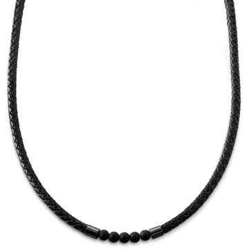 Tenvis | 5mm černý onyxový kožený náhrdelník 