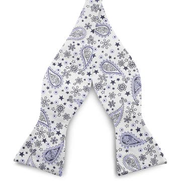 White & Blue Paisley Pattern Silk Self-Tie Bow tie White & Blue Paisley Pattern Silk Self-Tie Bow tie