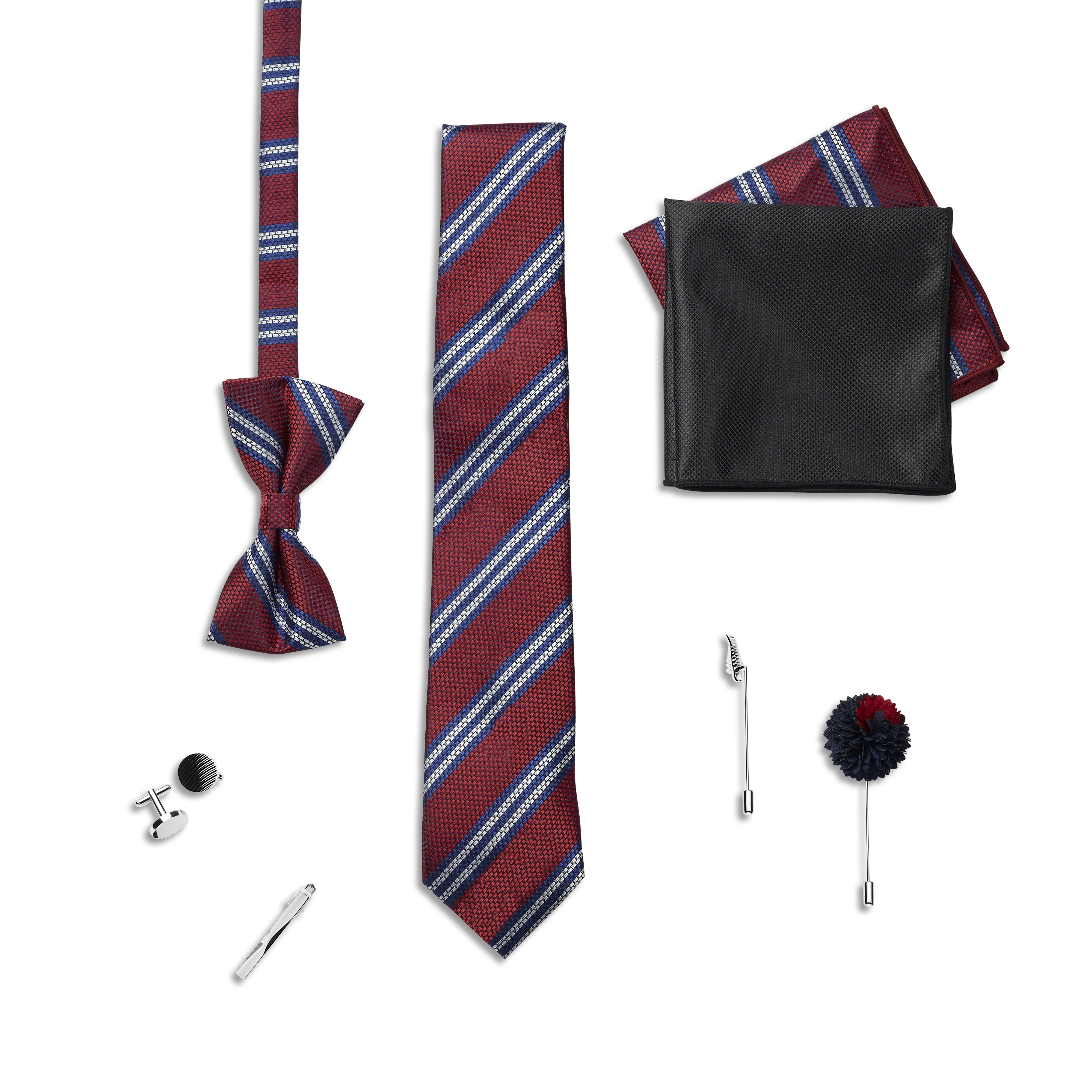 Coffret-cadeau d'accessoires de costume | Set noir rayé de bleu - 4