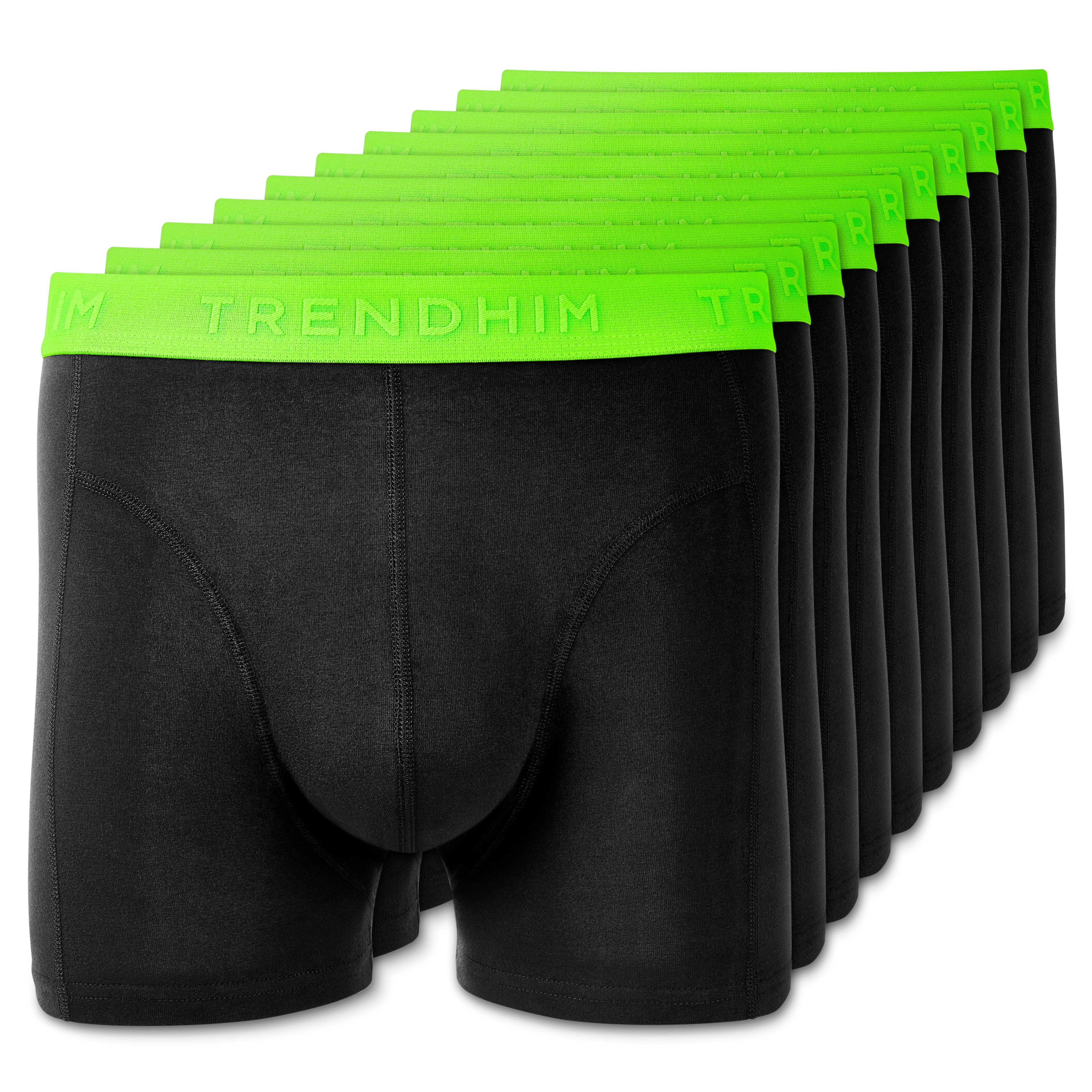 FlexFeel - 10 чифта черни памучни тесни боксерки с неоновозелен ластик FlexFeel - 10 чифта черни памучни тесни боксерки с неоновозелен ластик