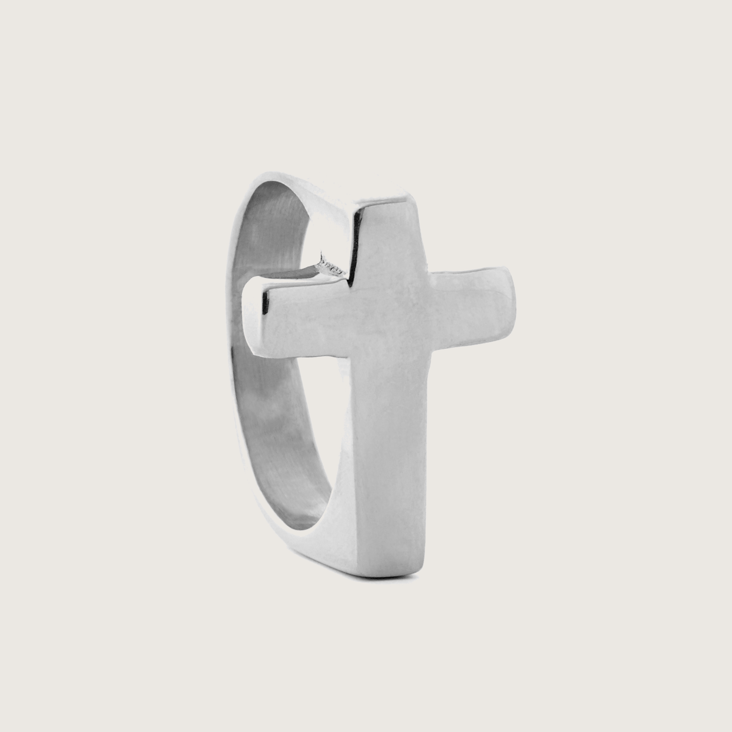 4 mm Silver-Tone Stainless Steel Cross Ring | In stock