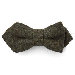 Olive Green Wool Pointy Pre-Tied Bow Tie