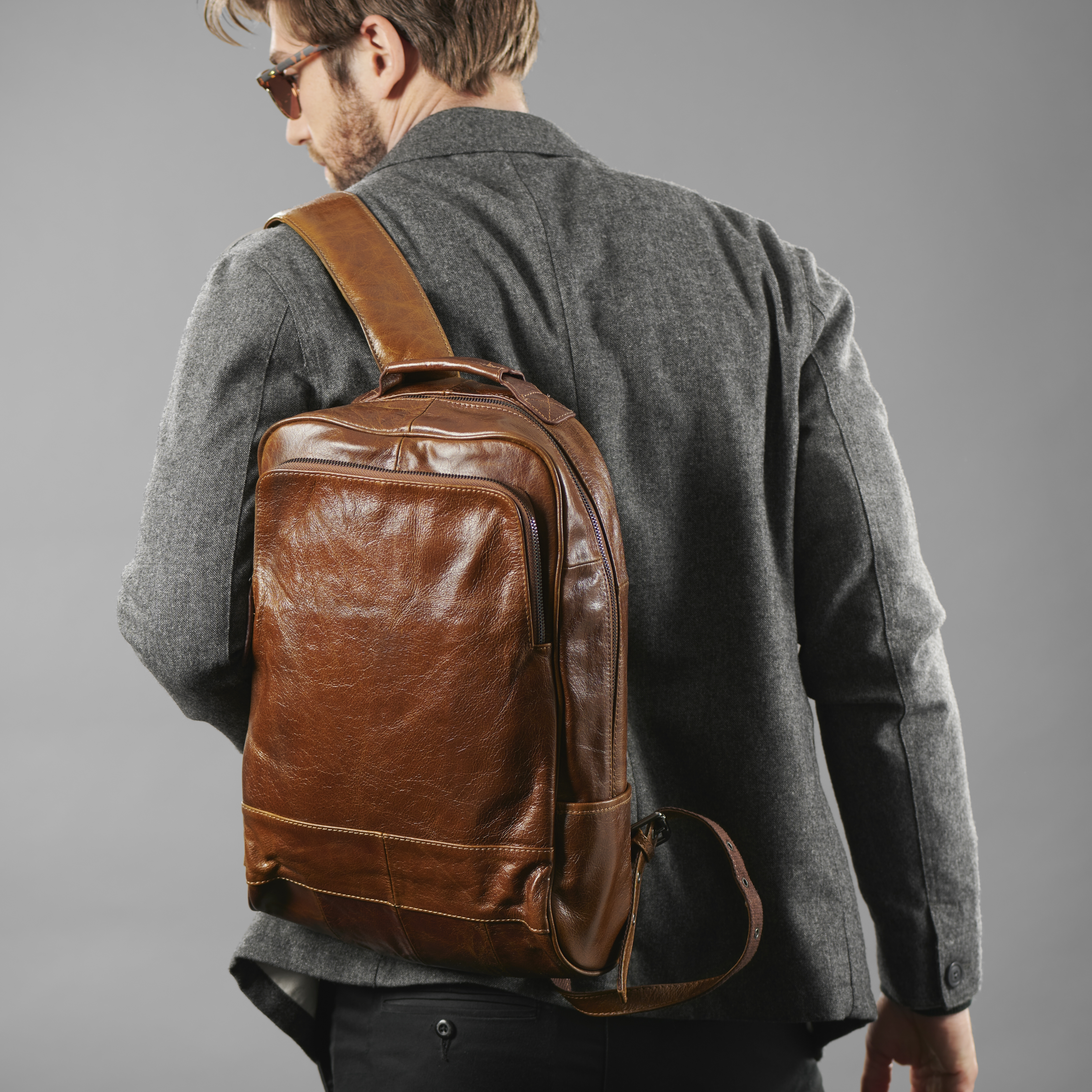 Vintage Brun Læderrygsæk - 4