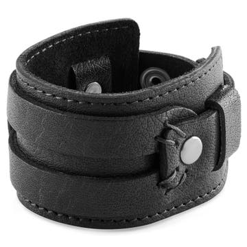 Gladius | Black Full Grain Buffalo Leather Snap Bracelet